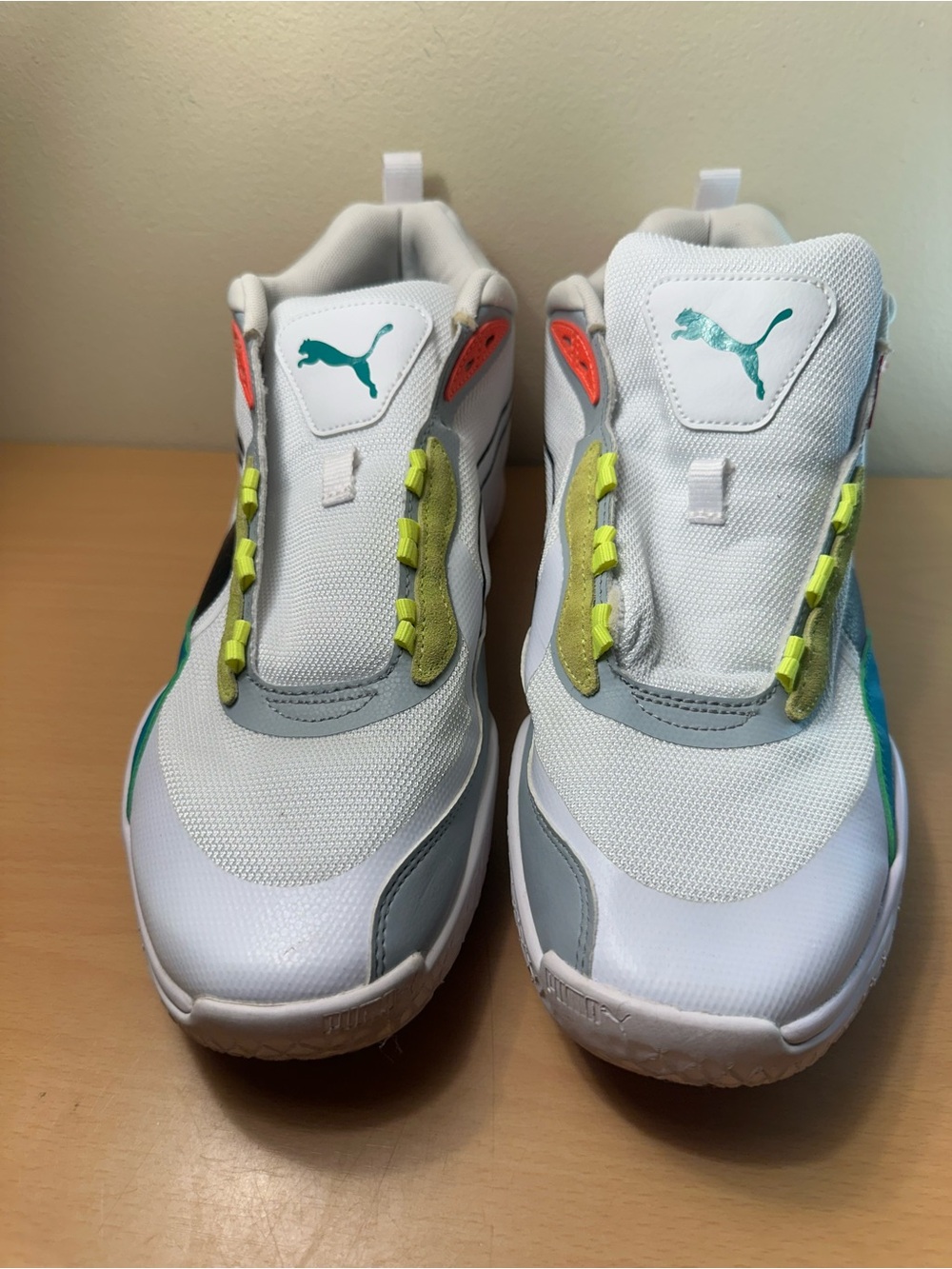 Puma Playmaker Pro White Fiery Coral Lime Men’s Shoes Size 13 - Picture 2 of 12